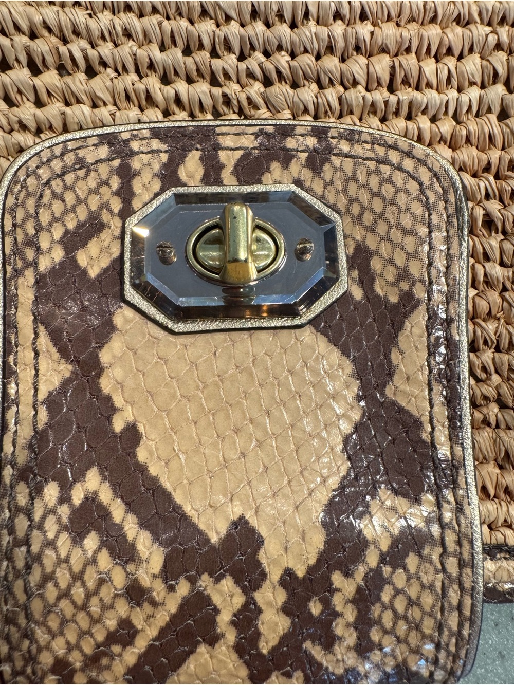 Coach Woven Straw Tote in Brown with Floral Charm - Picture 9 of 10